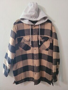Canyon Guide Outfitters Cotton Blend Hooded Plaid Flannel Jacket Size Large